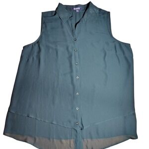 Roaman's Women's 16W Dark Teal Sleeveless Button Down Blouse Top plus